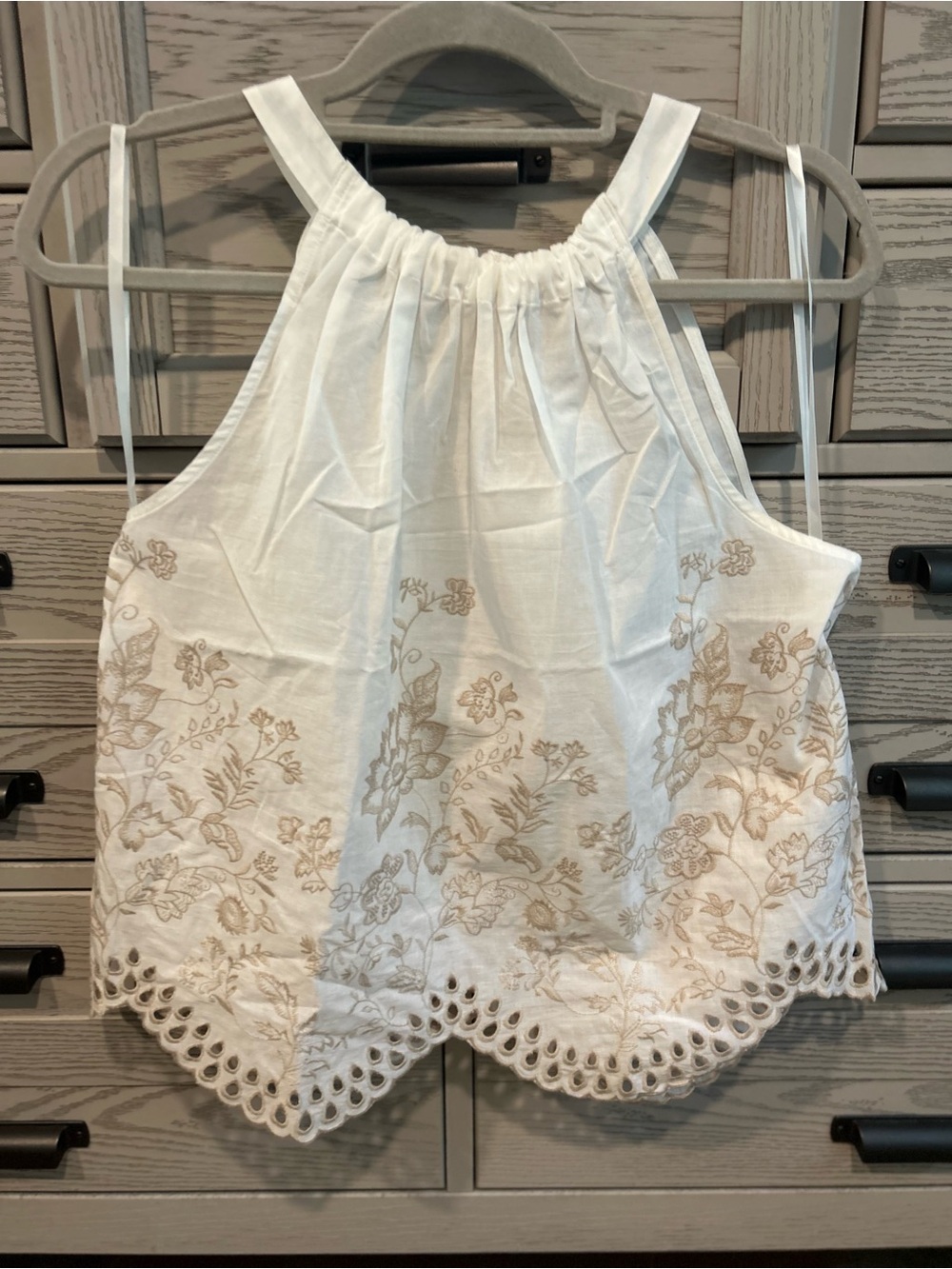 LOFT White Halter Floral Embroidered Women's Top - Picture 2 of 4